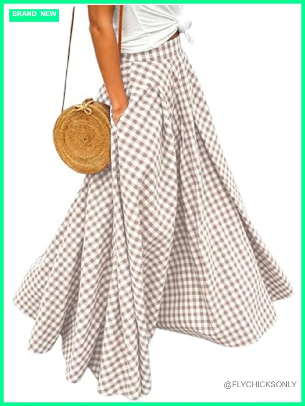Women's Plaid Gingham Maxi Skirt High Waisted A-Line Flowy Summer Casual